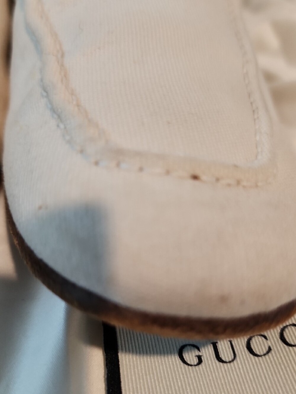 Gucci Ivory Canvas Loafers with Red & Blue Web Stripe - Picture 9 of 10